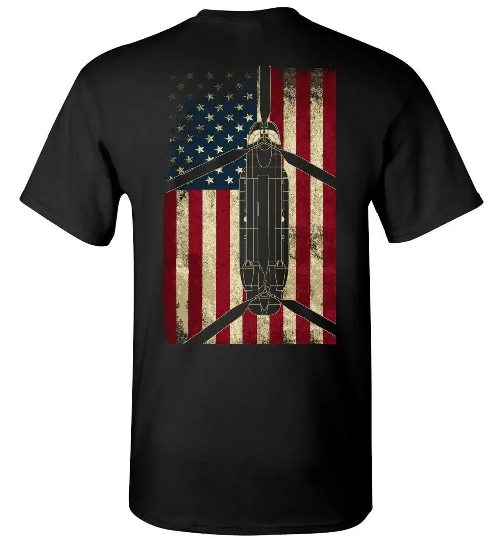 American Flag CH-47 Chinook Helicopter T-Shirt. Summer Cotton Short Sleeve O-Neck Mens T Shirt New S-3XL