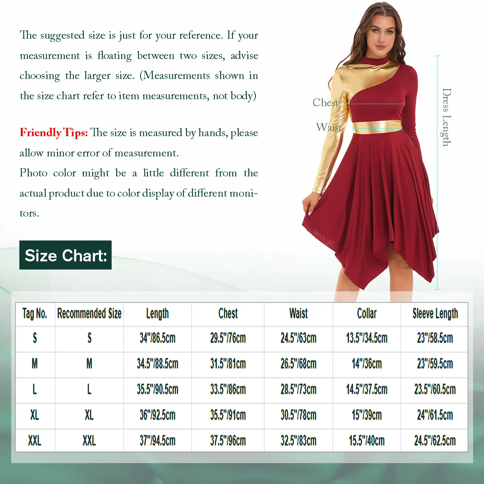 Frauen Patchwork Tanz kleid Performance Kostüm Kontrast farbe Kleid Langarm asymmetrische Saum Tanz kleidung