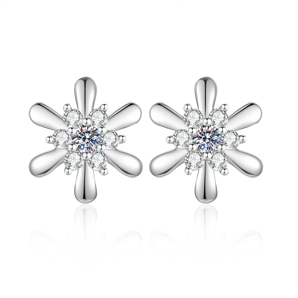 D Color Moissanite Petal Earrings Fashion S925 Sterling Silver Ear Studs for Woman Birthday Mother's Day Party Jewelry Gift