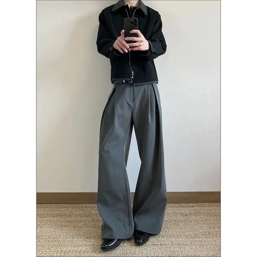 

Loose Straight Korean Sle Men's Cargo Pants Casual Comfortable Fit Dstring Waist Polyester Fiber Neutral Sle