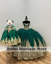 Emerald Green Princess Quinceanera Dresses Sparkly Sequins Appliques Beads Sweet 16 Prom Party Corset Vestidos De 15 Años