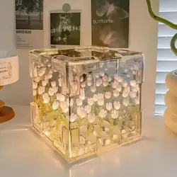 Creative Diy Tulip Nightlight Flower Sea Cube Small Night Lamp Decor Atmosphere Lamp Valentine's Day Birthday Gift