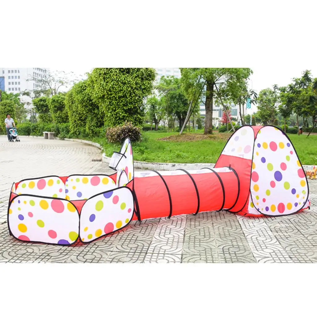 Portable children 3-in-1 Colorful Dotted Tunnel Playhouse Ball Pit Tent indoor Toy