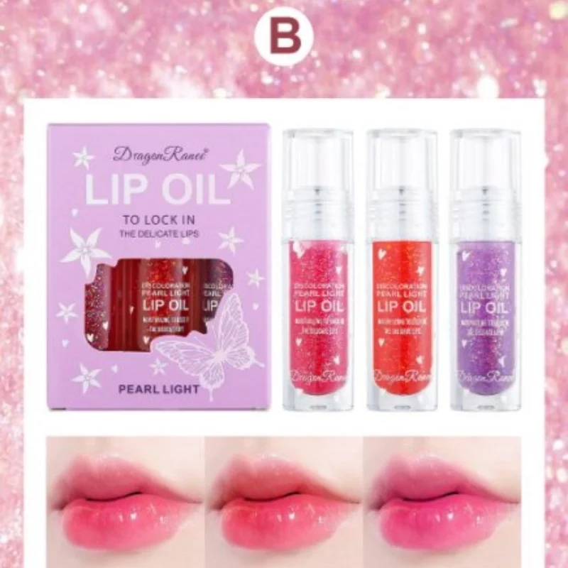 ملمع الشفاه 3 قطعة مجموعة غرامة لامع بيرليسسينت درجة الحرارة تغيير ترطيب الشفاه وصمة عار جليدية شفافة ملمع الشفاه زيت الشفاه للنساء #2