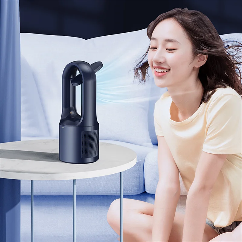 Mini Quạt Không Cánh Bladeless Fan Có Đèn LED Để Bàn Quạt Điều Hòa Không Khí Cho Nhà Nghiên Cứu Cắm Trại USB Sạc 5V Êm Sáng Tạo FS127