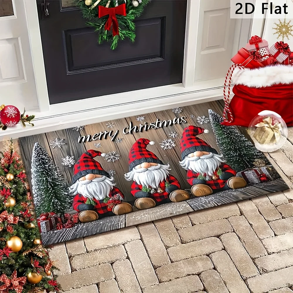 VIKAMA Festive Gnome Welcome Mat, Machine Washable Christmas Doormat for Front Door, Holiday Gift Decor