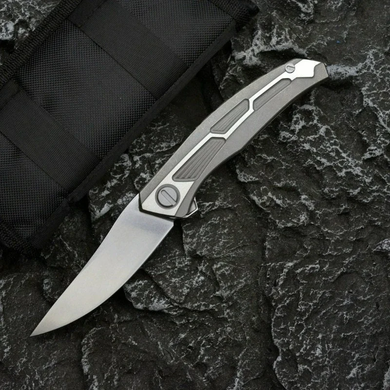 

Bear Head pocket folding knife D2 blad titanium alloy gray handl edc multitool knives outdoo selbstverteidigung titanium knife