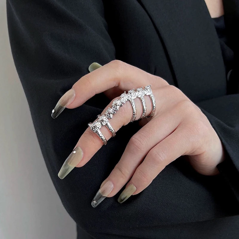 Cyberpunk Spinal Bone Adjustable Opening Ring Punk Movable Joint Gem Unisex Gothic Finger Ring Metal Jewelry Accessories