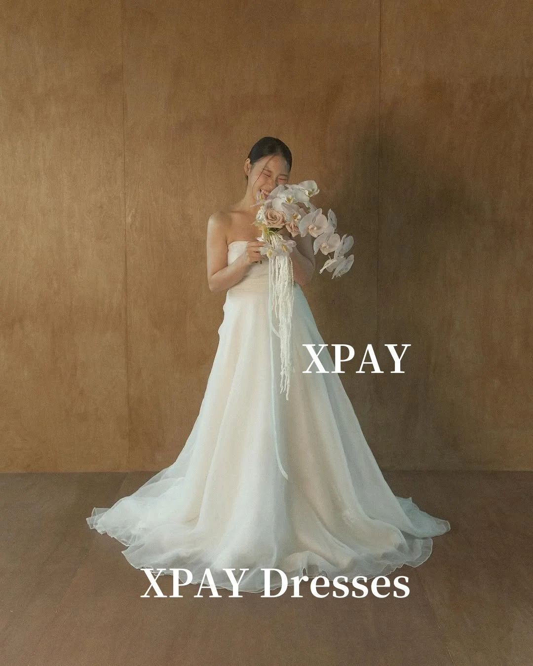 XPAY Einfache trägerlose Brautkleider aus Seide und Organza, Korea, Fotoshooting, Brautkleider in Übergröße, Korsett-Rücken, individuell