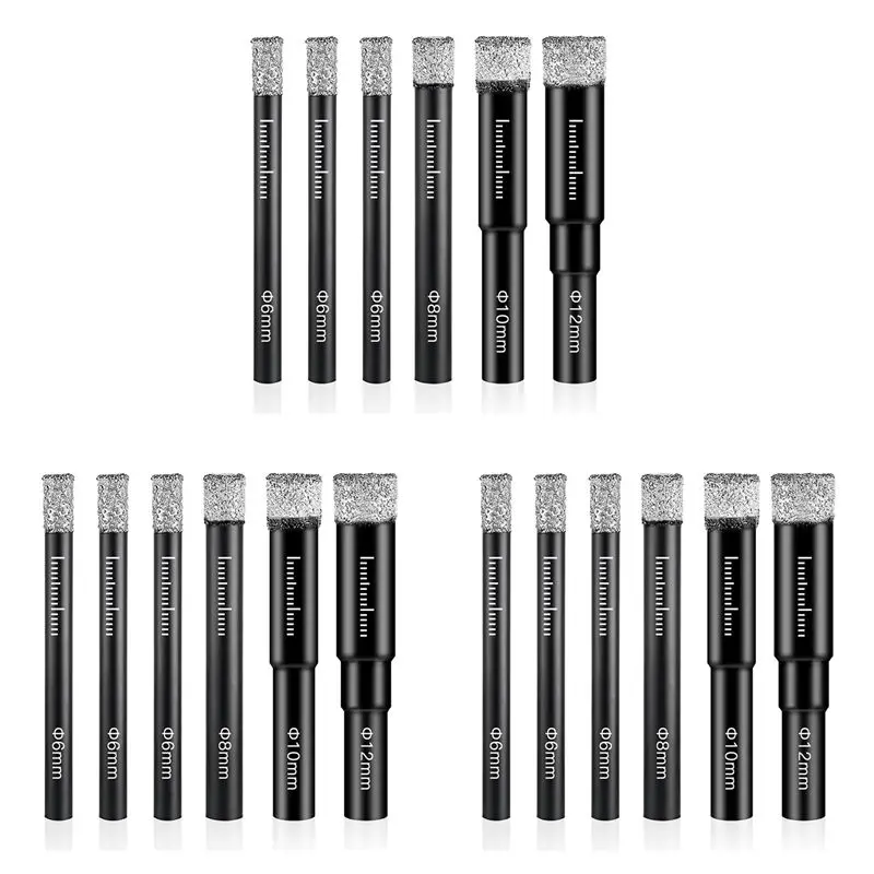 

ABUP-18 Pcs Diamond Drill Bit Porcelain Tile Drill Bit 6Mm 8Mm 10Mm 12Mm Tile Drill Bits Sets Round Shank Dry Drill Bits