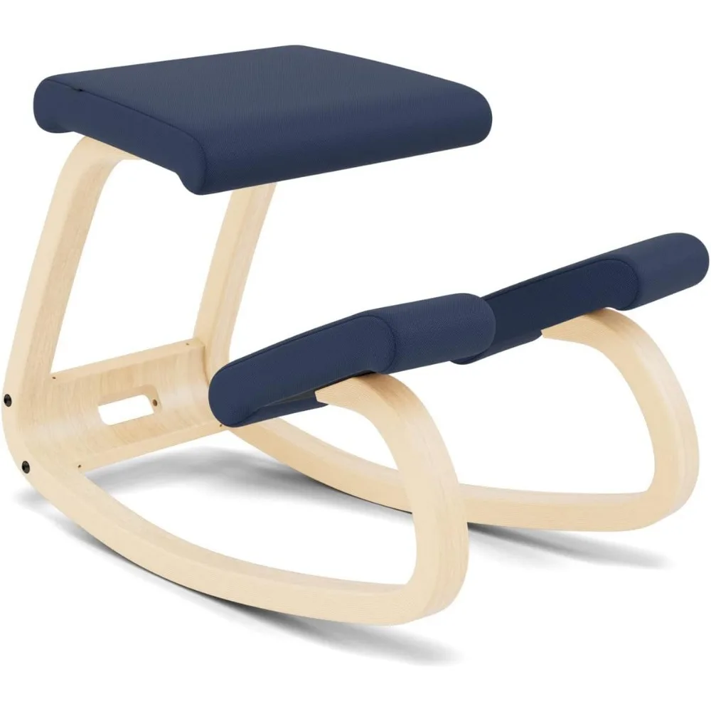 Balans Original Kneeling Chair Designed by Peter Opsvik (Dark Blue Revive Fabric with Natural Ash Base)