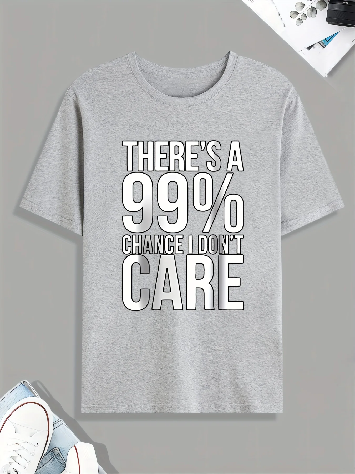 Men's summer 100% pure cotton fashionable sports casual loose 99% care slogan printed round neck short sleeved T-shirt top