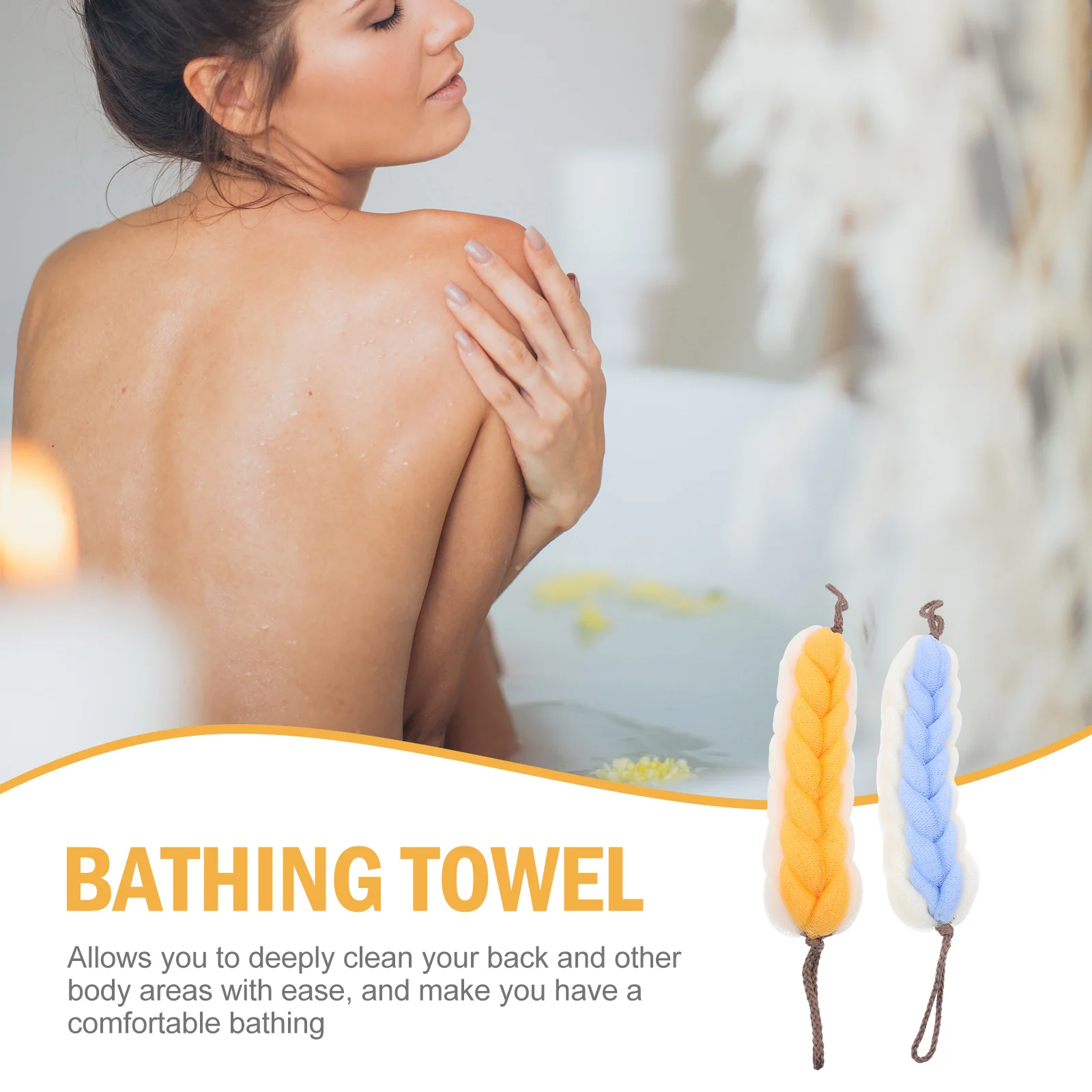 

2Pcs Bath Flower Shower Towel Comfortable Back Scrubber Cleaning Foaming Long Strip Bathing Towel PE Material Soft Skin Friendly