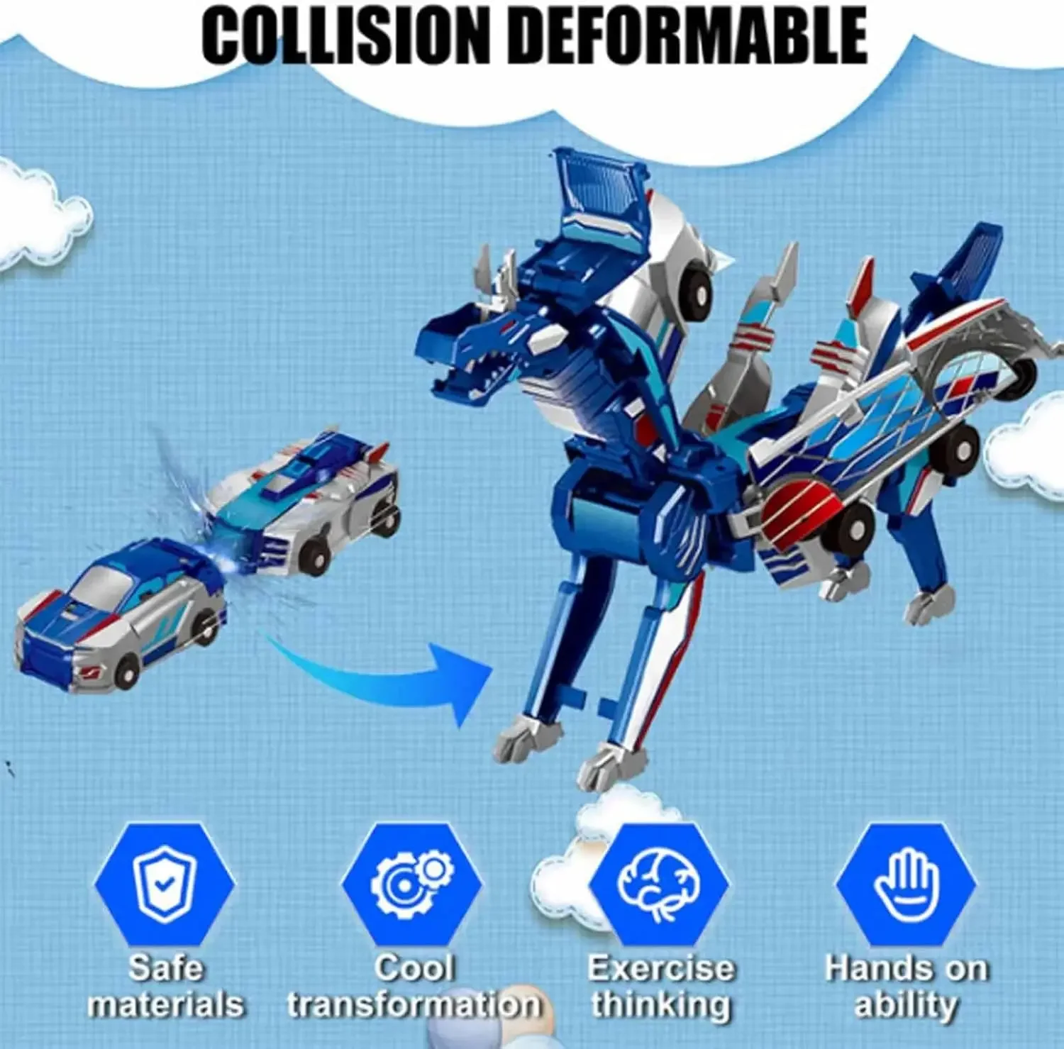 Collision Transforming Dinosaur Car Toy Magnetic Dinosaur Transformer Car Transform into Dinosaurs Fun Transforming Cars