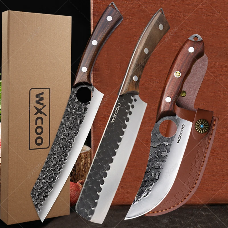 

Boning Knife Chef Cleaver Meat Cut Vegetables Kitchen Knives Hand Forged Blade Wood Handle Barbecue Knife Cooking Utility Knives