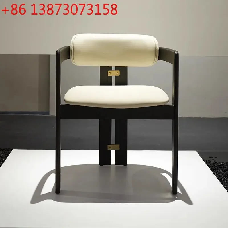 

Italian leather dining chair solid wood back medieval designer single leisure chair hotel sales office negotiation chair
