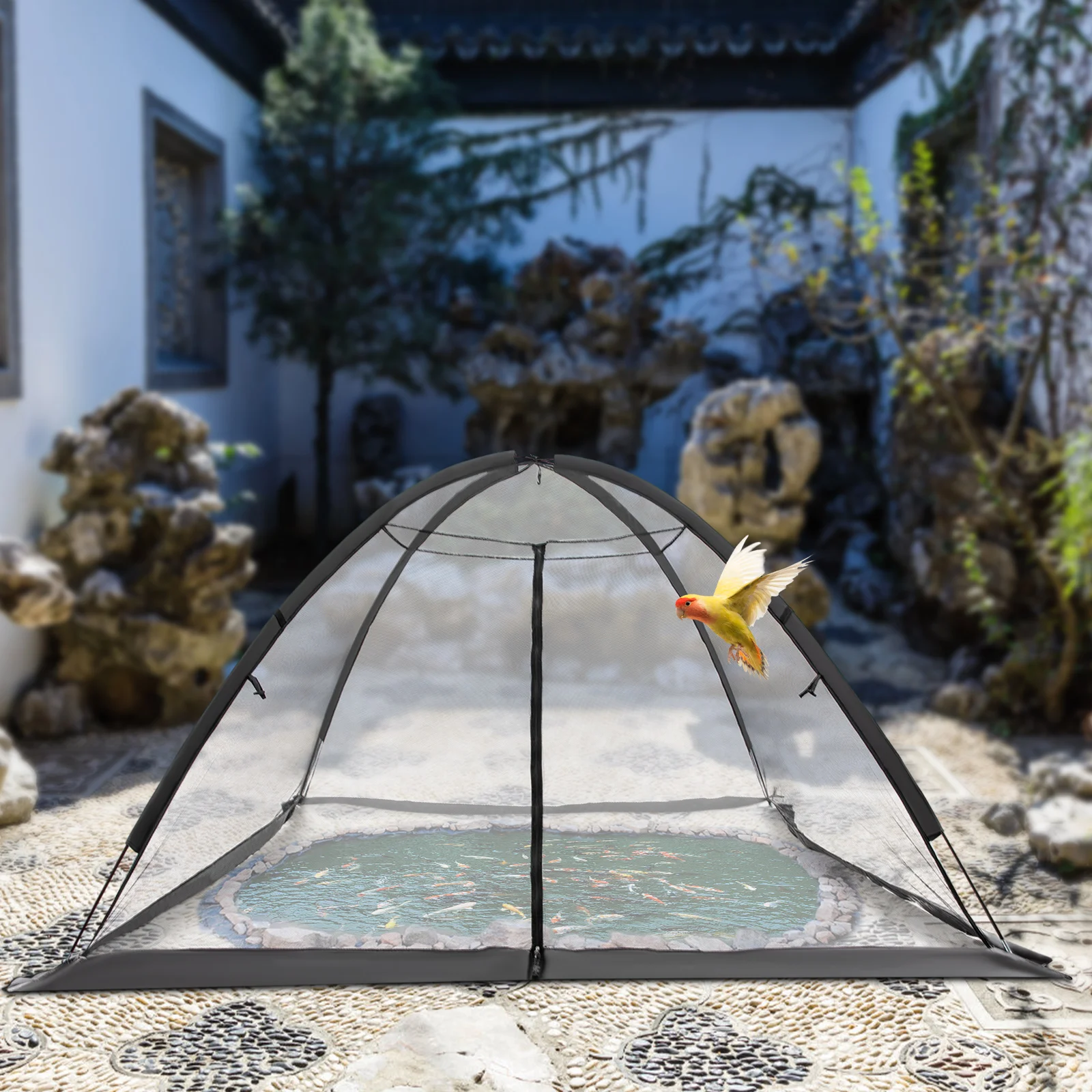 

8*10Feet Pond Cover Dome Garden Pond Netting Dome Pond Net Cover with Zipper Practical Hook for Yards Flower Vegetable Fields