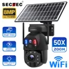 SECTEC 야외 듀얼 렌즈 사람 추적 보안 카메라, PIR 야간 투시경, 50X 줌, 8MP 태양광 카메라, 4G SIM, 360 °, 와이파이 배터리 1