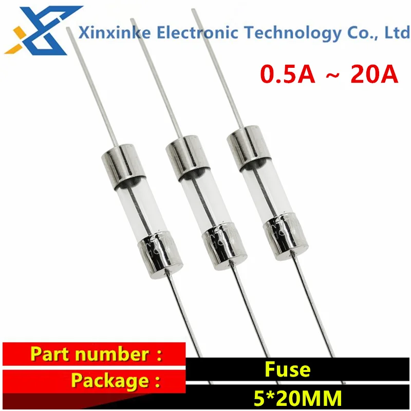 20PCS Fuse Tube 5*20mm 250V 0.5A 1A 2A 2.5A 3.15A 4A 5A 6.3A 8A 10A 15A 20A 5x20mm With Lead Wire