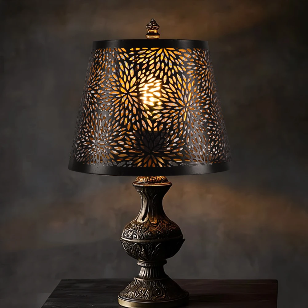 E27 Universal Metal Lampshade Floral Print Carving Flower Lamp Cover Good Heat Dissipation for Table Lamp Bedroom Bedside Light