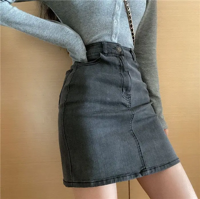 

Summer High Waist Elastic Denim ort Skirt Women's Sexy Tight A-Line Skirt OL Sle Cotton Blend Color Busin Casual
