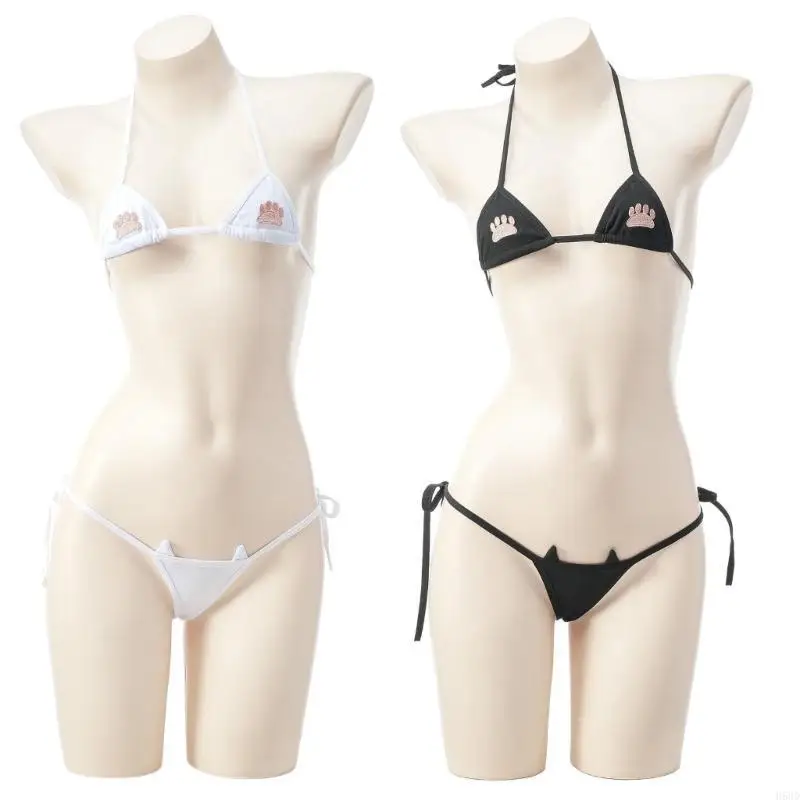 

Fashionable Women Triangular Swimsuit Thong Bathing Suit Halterneck Swimming Costume with Adjustable Back and Neck Tie