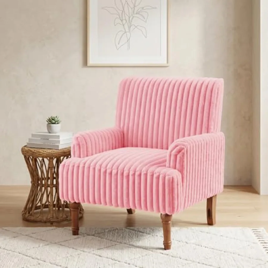 

Pink Mid-Century Style Reading Chair, Sturdy Wood Frame, Guest Chair Commercial Accent Chair for Waiting Room, Hotel, Guest Sea