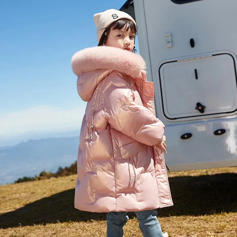 

Fashion Girls Winter Coat Faux Fur Hooded Parkas Children Thickening Warm White Duck Down Jacket For Kids Outwear TZ659