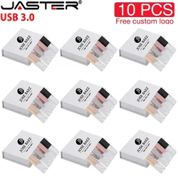 JASTER 10PCS/LOT Crystal USB 3.0 Flash Drives 128GB High Speed Pen Drive 64GB Free Logo Memory Stick Creative Gift 32GB U Disk