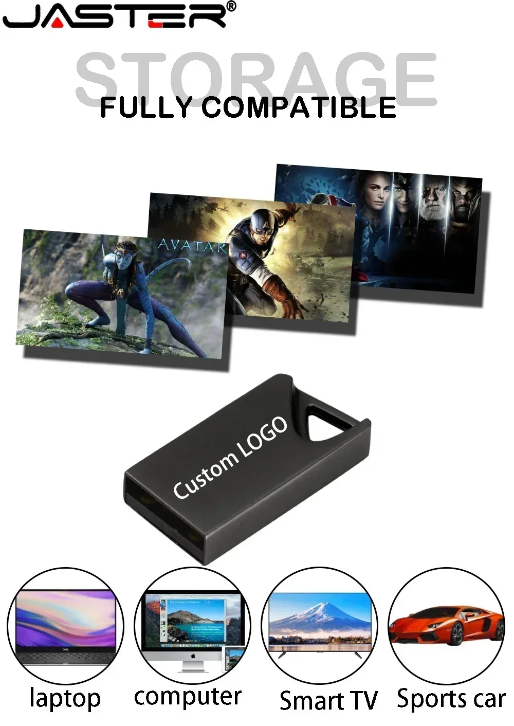 JASTER Mini Metal USB 2.0 Flash Drives 64GB 32GB High Speed Memory Stick 16GB Pen Drive with Key Chain Business U Disk Gift