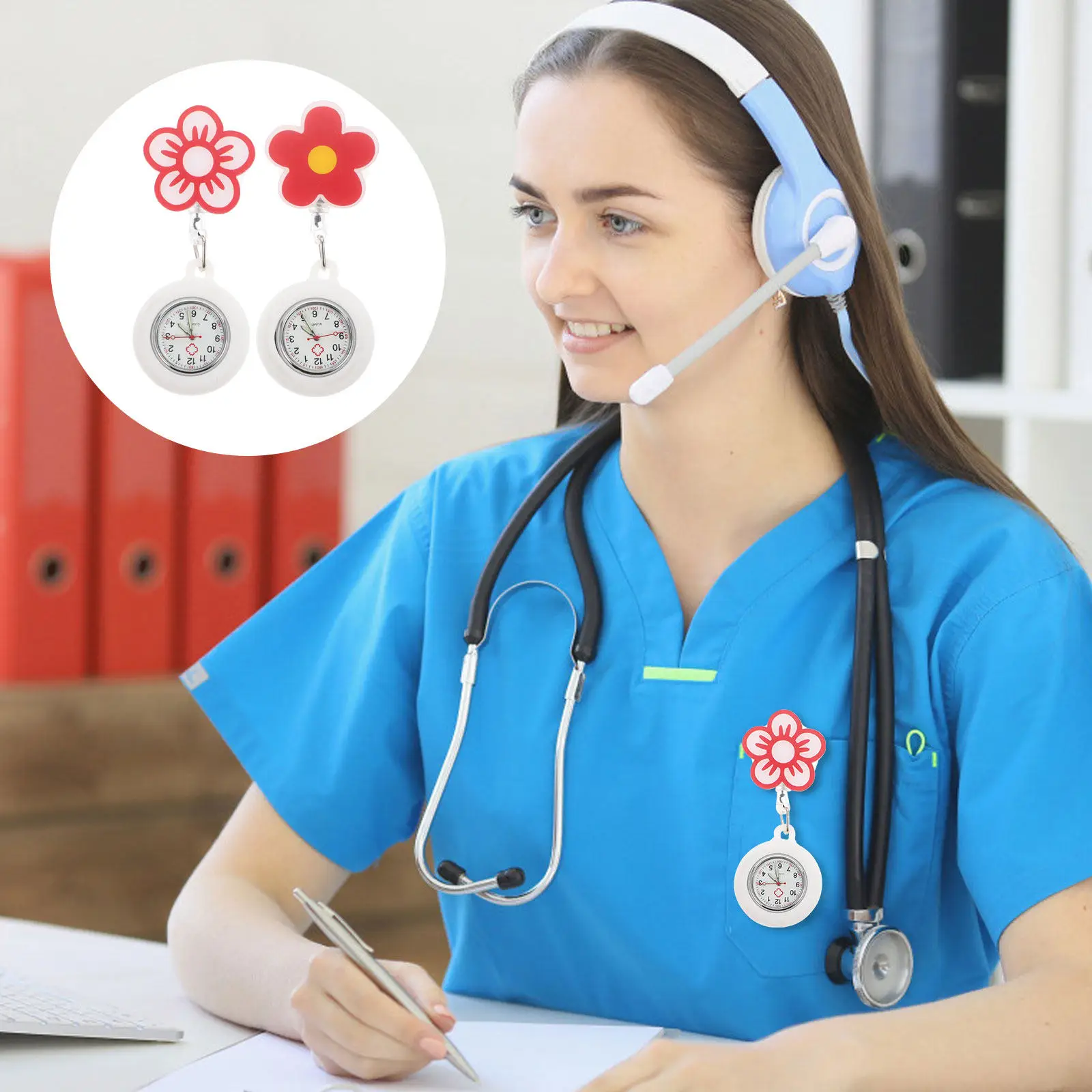 2-個のナース懐中時計クラシックでスタイリッシュなデザイン発光夜間読書簡単格納式クリップオン懐中時計ヘルスケア用