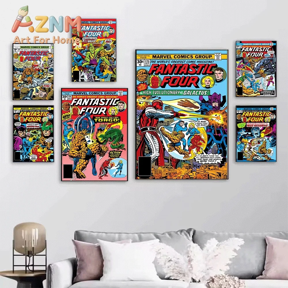 AZNM Fantastic Four This is Gorr Vintage Comic Cover Collage Canvas Wall Art Unframed Print, Superhero Poster for Bedroom Livi