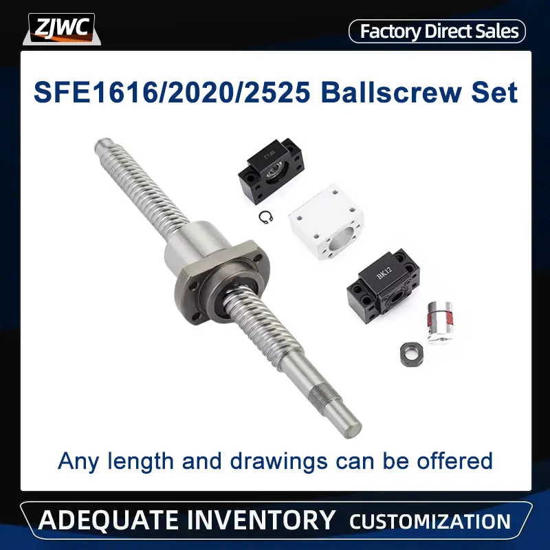 25mm SFE2525 Large Lead BallScrew Kit With BSG2525H Nut Housing BKBF End Support+Coupling for CNC XYZ Axis Milling For CNC Parts