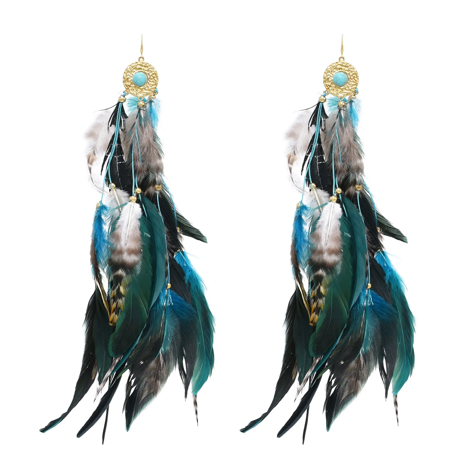

Bohemian Handmade Long Feather Alloy Bead Earrings Women Jewelry Party Festival Exaggerated Multi-layer Feather Accessories