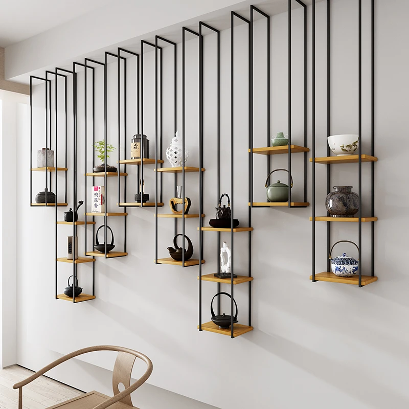 

Простая настенная многослойная витрина для чайных сервизов, вешалка для украшения фона чайной комнаты