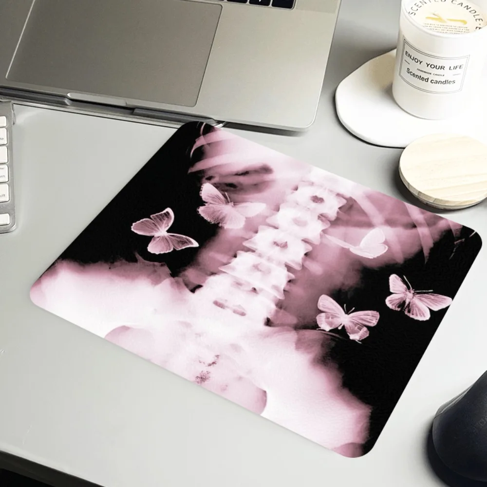 Gothic X-ray Skeleton Mouse Pad, Pink Butterfly Desk Mat, Non-Slip Gaming Mousepad
