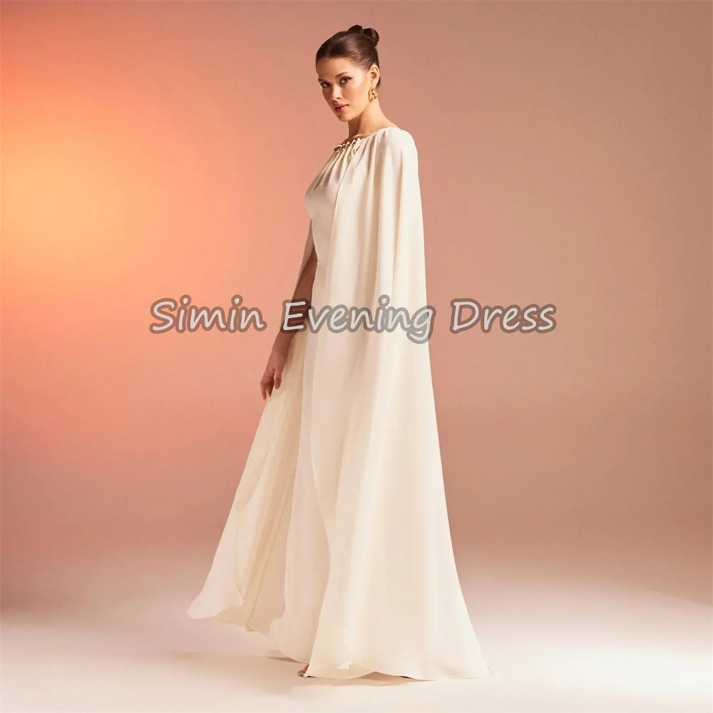 Simin شيفون على شكل حرف a طيات على شكل حرف o طول الأرض فساتين سهرة سعودية بسيطة للنساء 2025 مع فستان حفلات أنيق مطرز بالخرز
