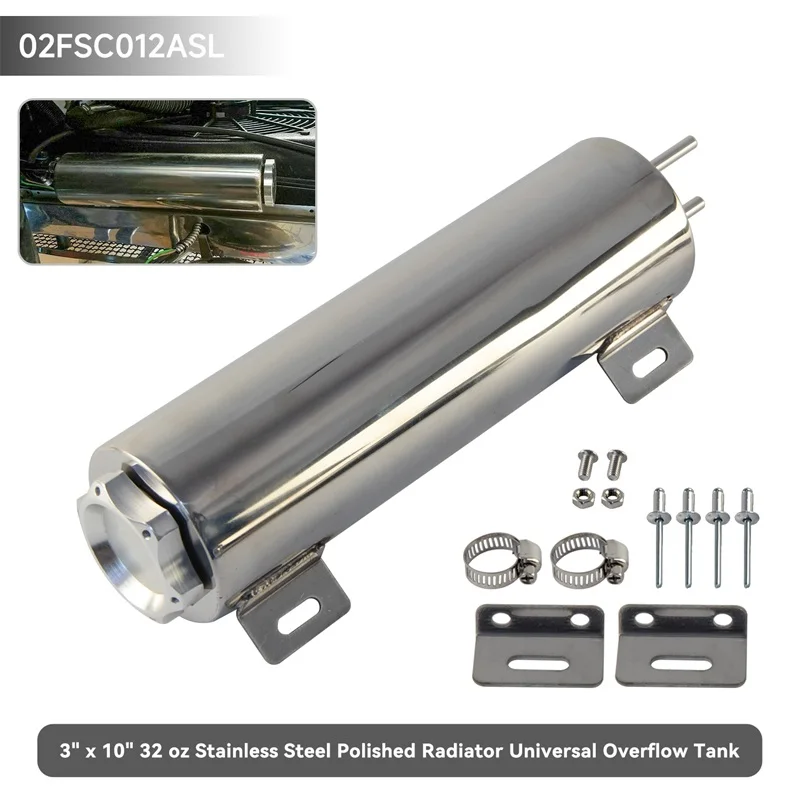 라디에이터 오버플로우 탱크 병 캐치 캔 실버 3x10인치 광택 스테인리스 스틸 32온스