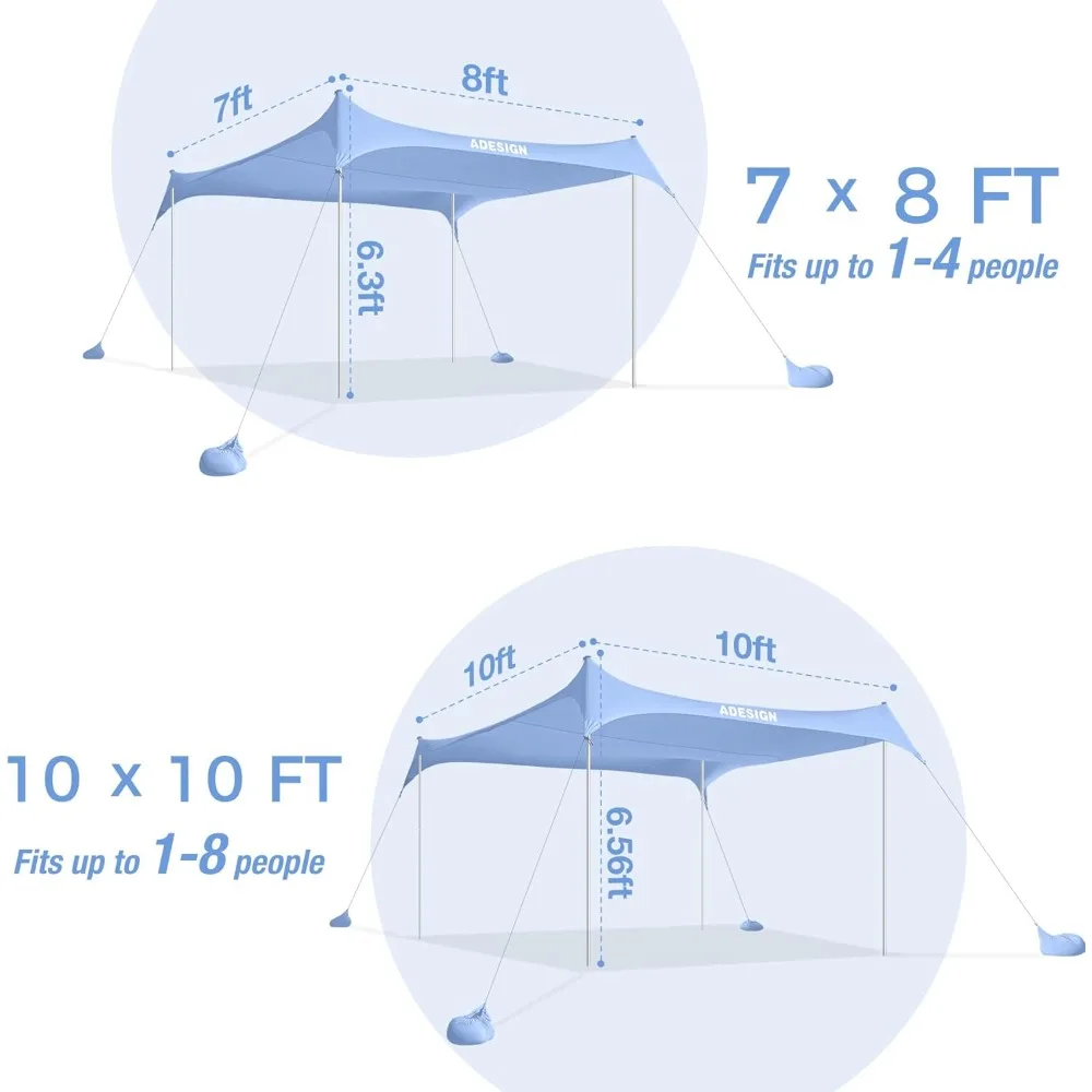 مأوى شاطئ مرساة رملية محمية من الأشعة فوق البنفسجية مع 8 أوزان، مظلة عائلية كبيرة، UPF50+، مظلة شمسية بطول 6.5 أقدام #5