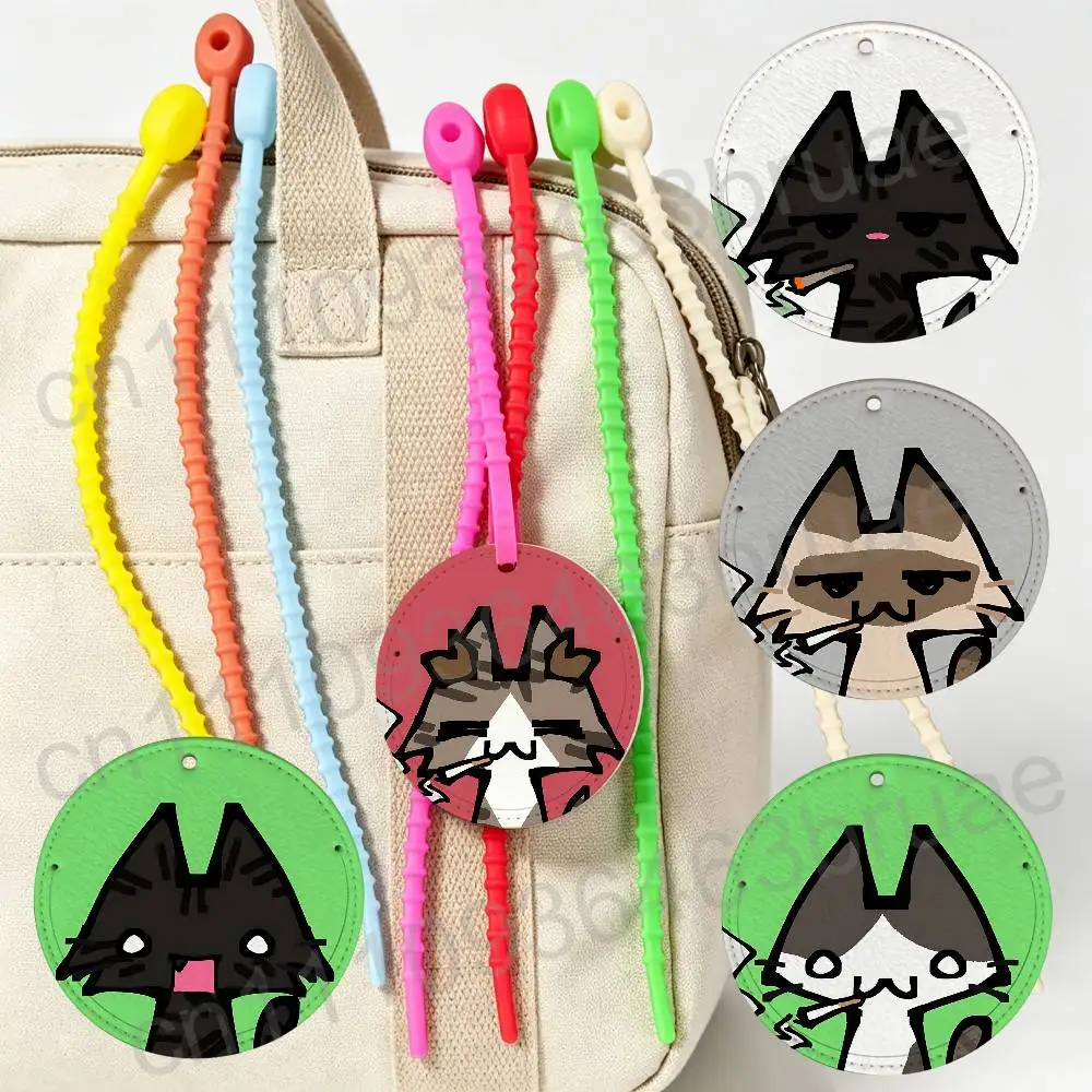 Cute cartoon meme Smokin Cat  Round Airplane Pattern Luggage Tag Portable Name Address Tag Backpack Pendant Travel Accessory