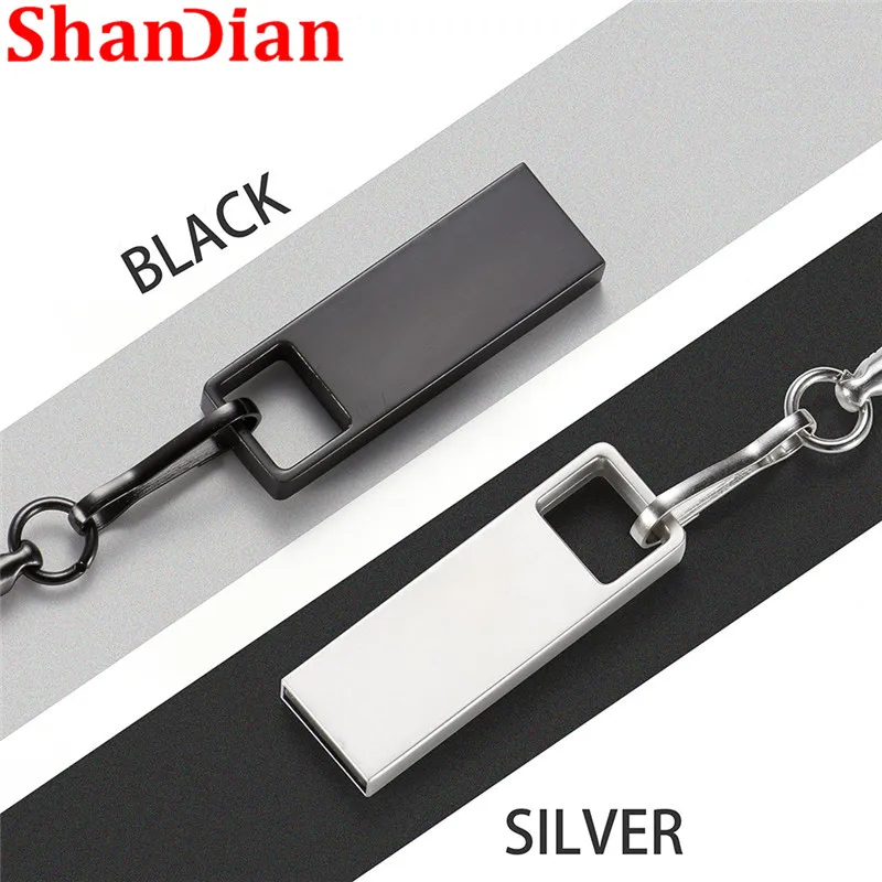 SHANDIAN-سلسلة مفاتيح USB صغيرة ، معدن أسود ، 4 جيجابايت ، 8 جيجابايت ، 16 جيجابايت ، 32 جيجابايت و 64 جيجابايت ، محرك فلاش ، سعة حقيقية ، شعار مخصص 2.0 ، بالجملة