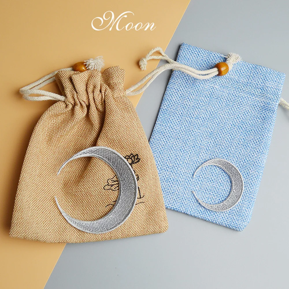 Silver Large Small Moon Embroidery Iron On Patch, Cloth Stickers, Clothing Accessories, DIY Shoes, Hats, Bags, 1 Pc