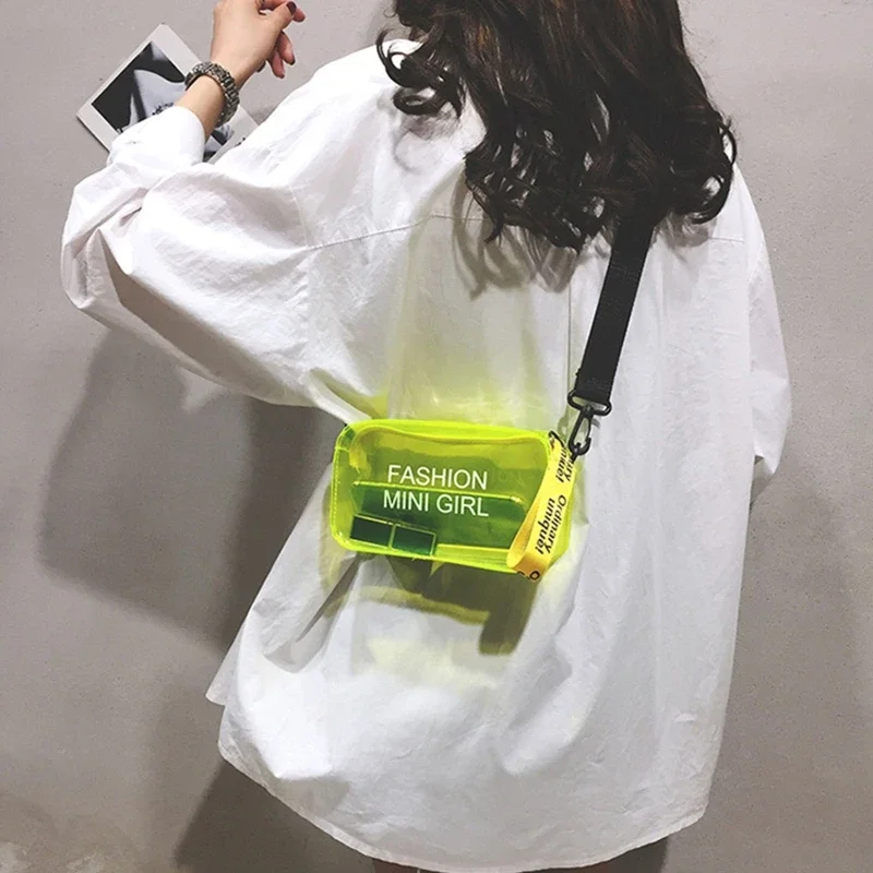 Transparent Crossbody Bag for Women Candy Color Letter Fashion Summer Mini Shoulder Bags PVC Jelly Small Tote Bag