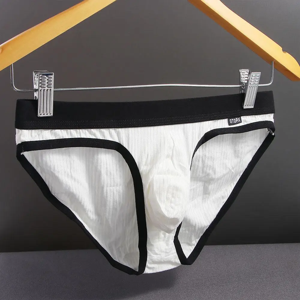 Soft Simple Underpants Modal Letter Low-waist Screw Thread Panties U Convex Men Thong Sexy Briefs