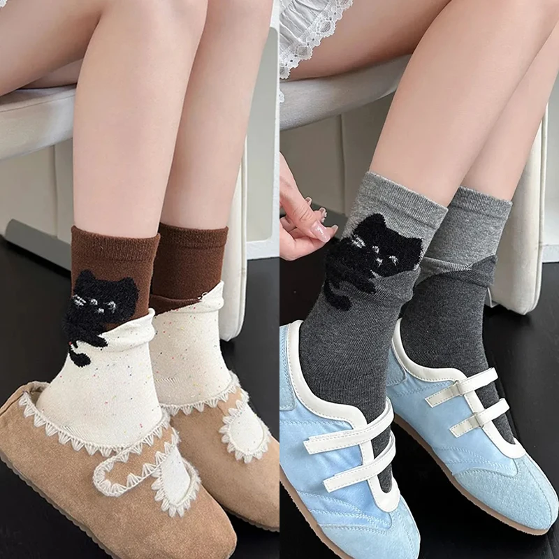 

Autumn Winter Cute Peekaboo Cat Cartoon Mid-Calf Socks Kawaii Warm Women Socks Home Sleep Sock Soft Comfortable Daily Wear Gift