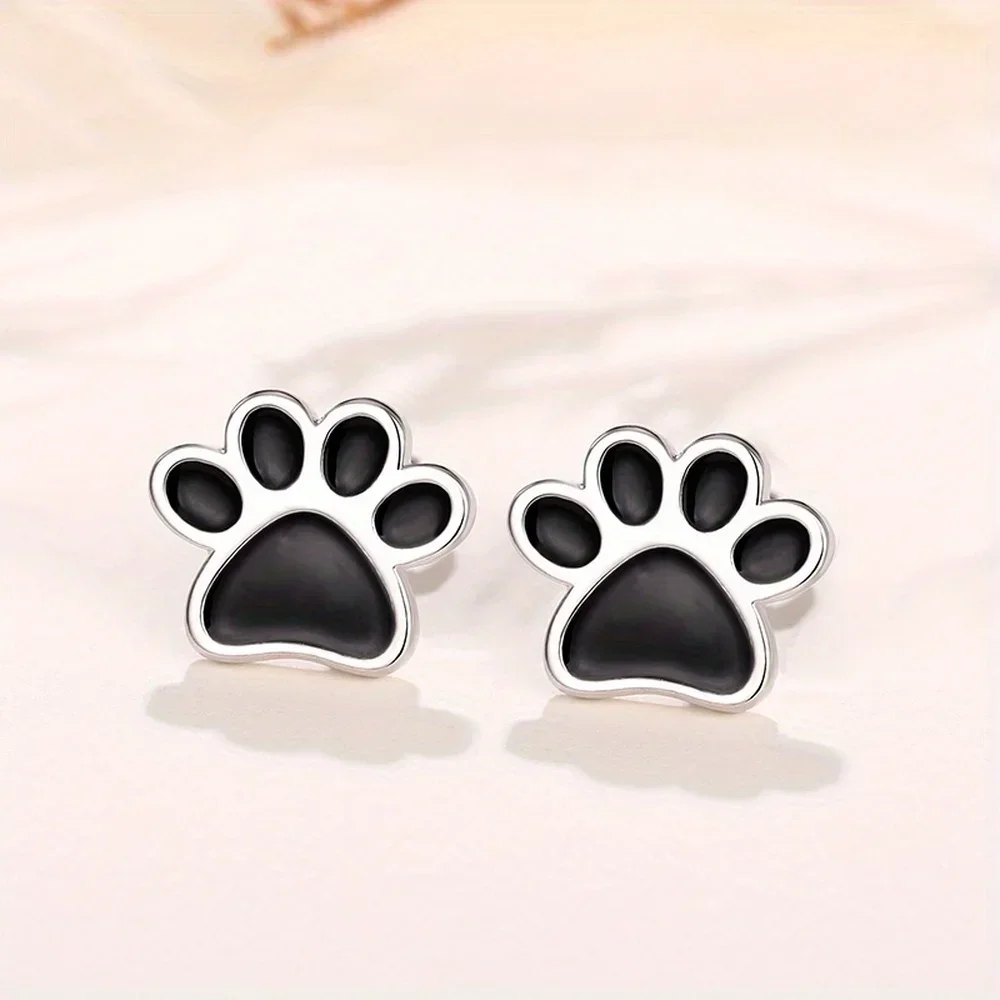 Simple Cute Silvery Plated Animal Dog Cat Footprint Stud Earrings Accessories Anniversary Party GiftsJewelryNiche Style Hot List