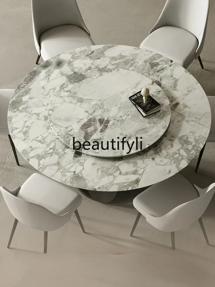 Italian marble round table light luxury art simple modern villa round household dining table