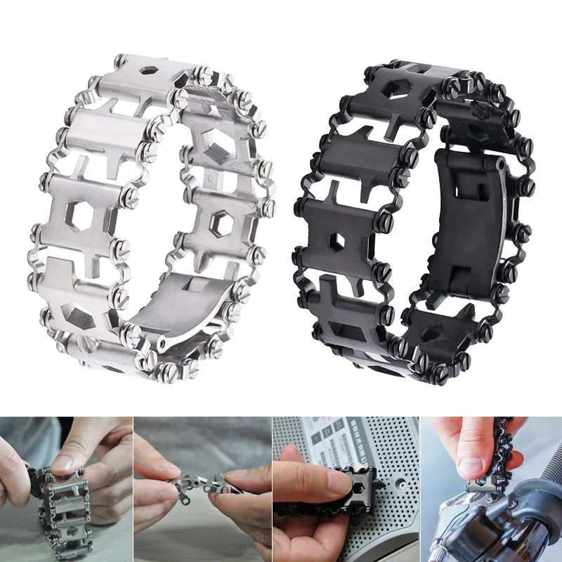 Multifunction Tool Bracelet Tread Bracelet Stainless Steel Bolt Driver Tools Kit Friendly Wearable Bike Multitool Outdoor Tool