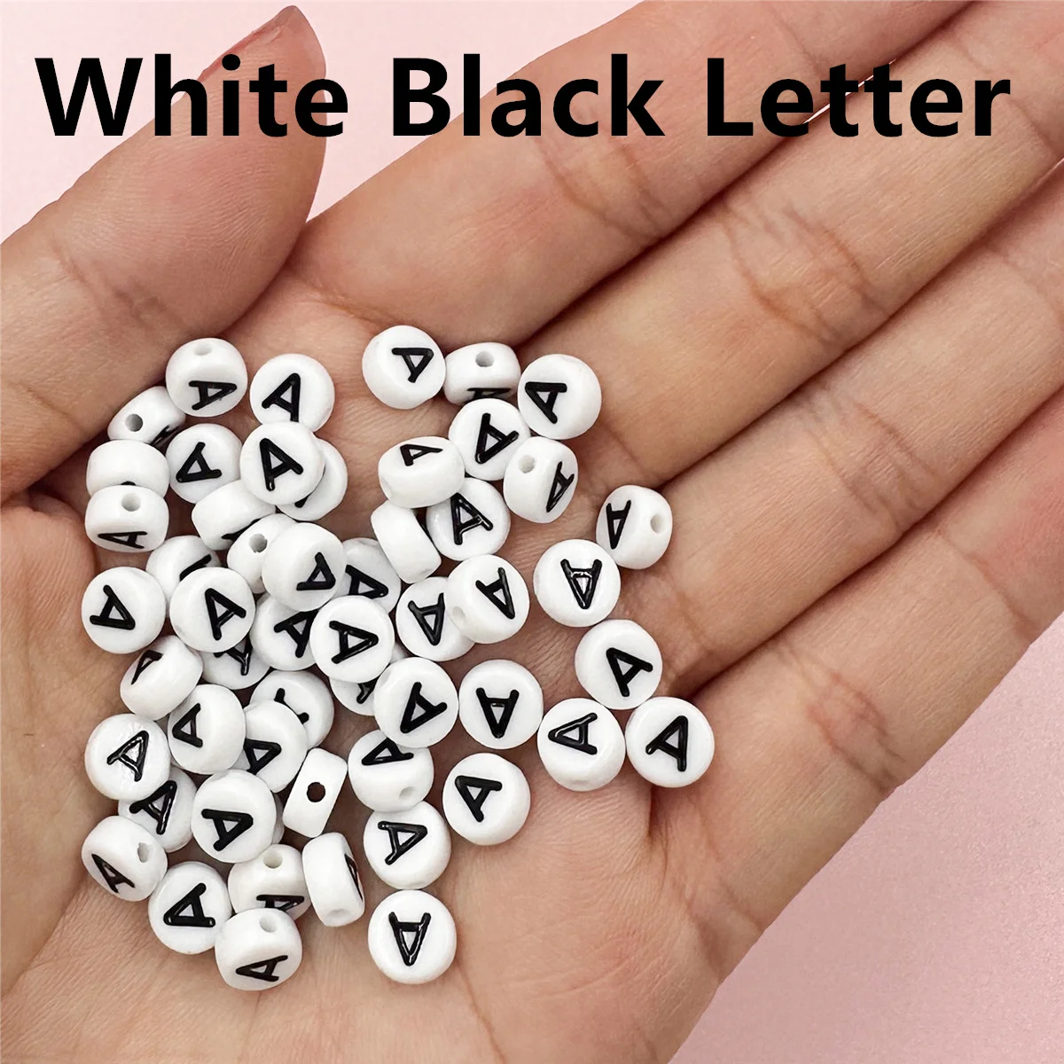 50pcs/set 7mm Multicolour/Black On White Acrylic Flat Round Letter Beads For Jewelry Making DIY Necklace Bracelet Pendant