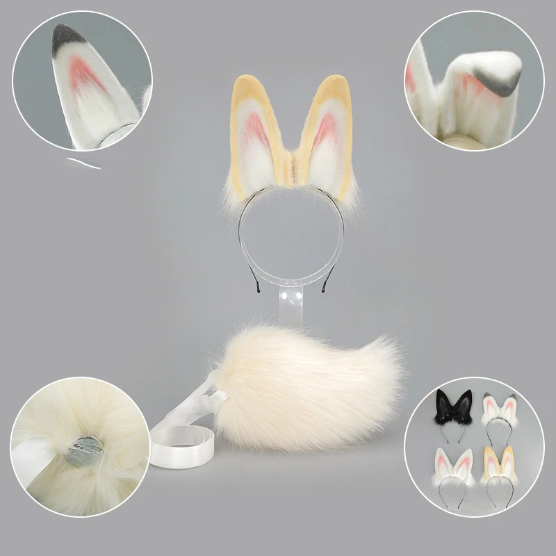 Opaska do włosów z futrzanymi króliczymi uszkami dla kobiet, urocza dziewczęca pluszowa opaska z króliczymi uszami, króliczy ogon, anime, Halloween, impreza, rekwizyty do cosplayu Lolita
